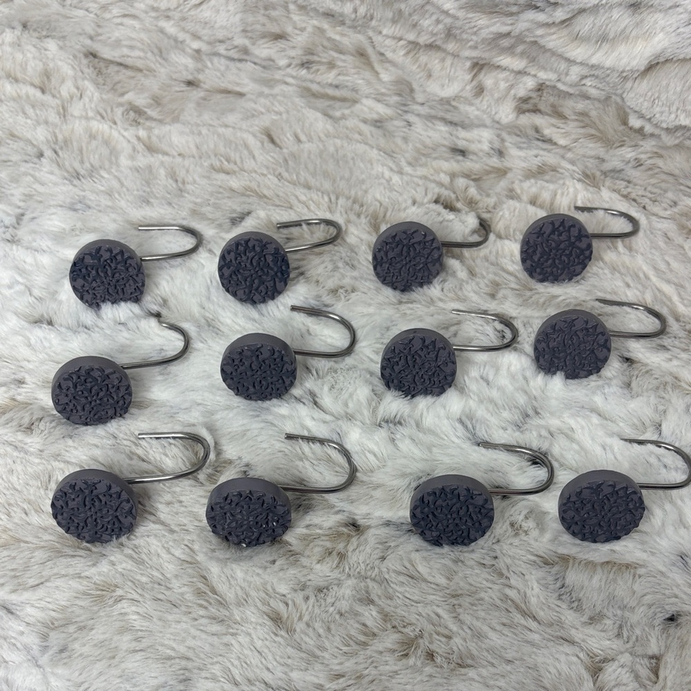 Set of Dark Gray Shower Curtain Hooks. 12 Count